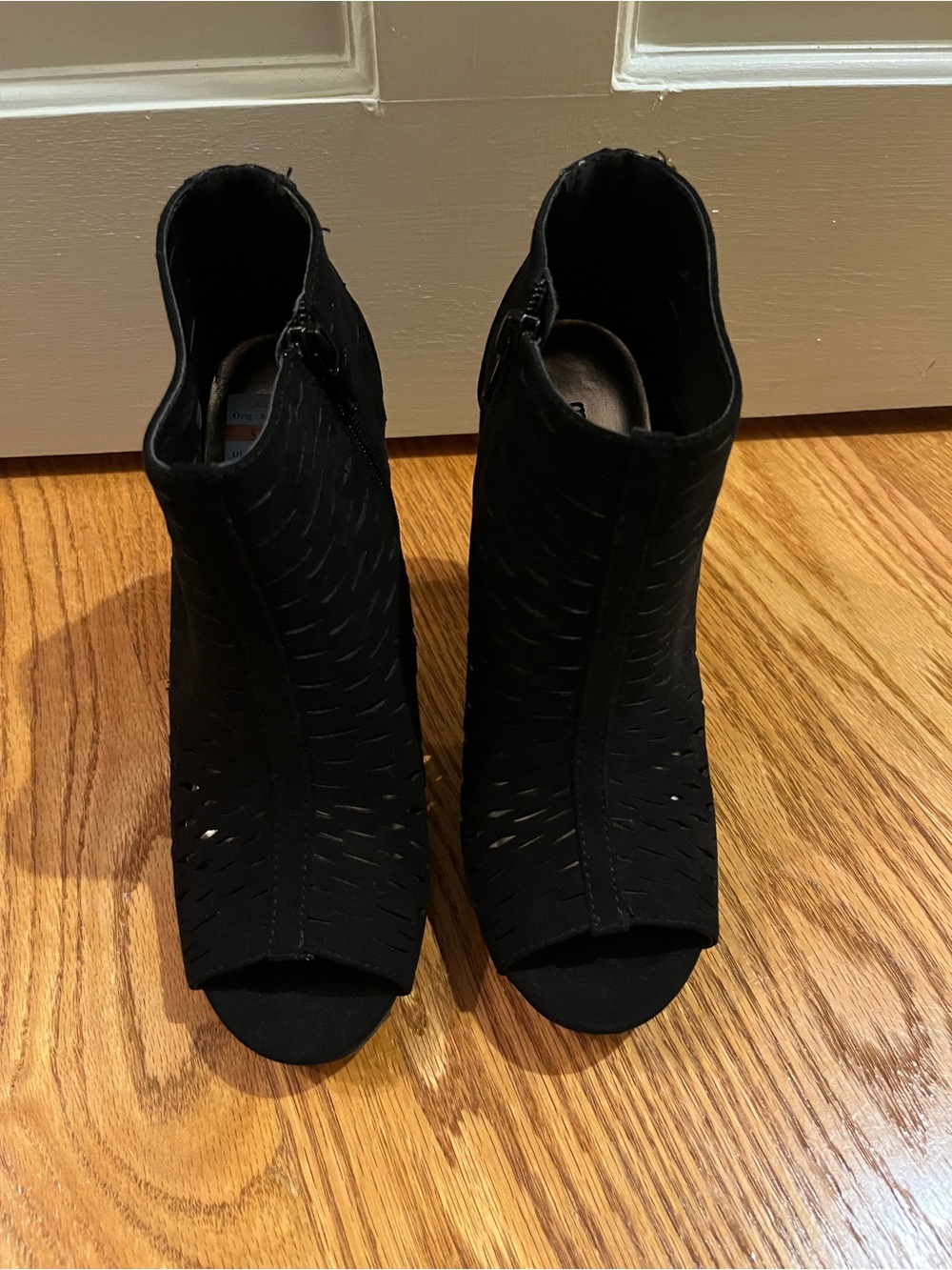 Madden Girl Black Peep-Toe Laser-Cut Ankle Booties